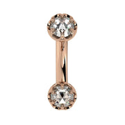 Reina Rose-Cut Diamond Crown Curved Barbell in 14k rose gold, front view - for navel, rook, or eyebrow piercings