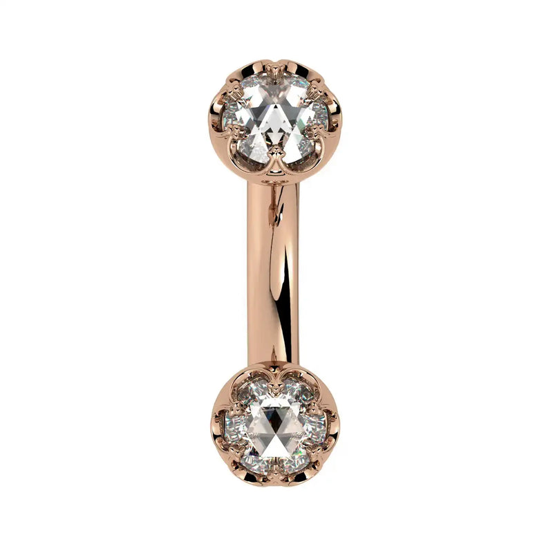 Reina Rose-Cut Diamond Crown Curved Barbell in 14k rose gold, front view - for navel, rook, or eyebrow piercings