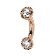 Reina Rose-Cut Diamond Crown Curved Barbell in 14k rose gold, side view - for navel, rook, or eyebrow piercings