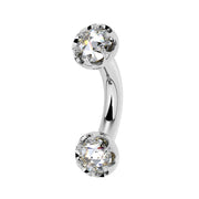 Reina Rose-Cut Diamond Crown Curved Barbell in 14k white gold, side view - for navel, rook, or eyebrow piercings