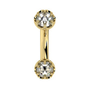 Reina Rose-Cut Diamond Crown Curved Barbell in 14k yellow gold, front view - for navel, rook, or eyebrow piercings