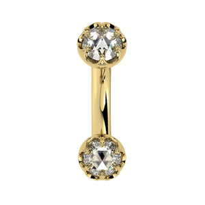 Reina Rose-Cut Diamond Crown Curved Barbell in 14k yellow gold, front view - for navel, rook, or eyebrow piercings
