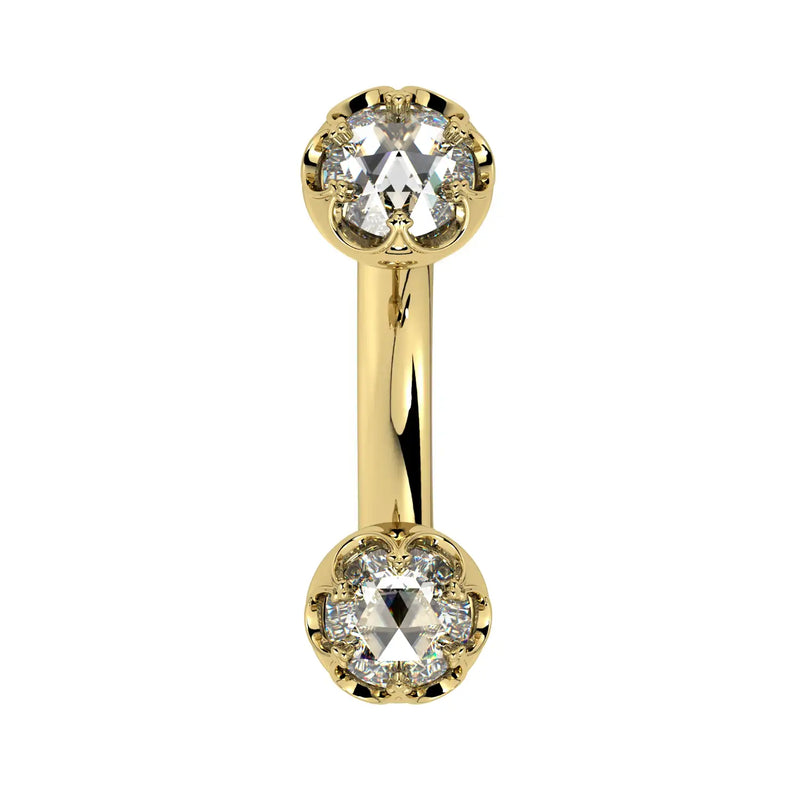 Reina Rose-Cut Diamond Crown Curved Barbell in 14k yellow gold, front view - for navel, rook, or eyebrow piercings