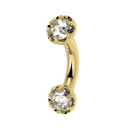 Reina Rose-Cut Diamond Crown Curved Barbell in 14k yellow gold, side view - for navel, rook, or eyebrow piercings