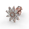 Rose gold flower-shaped earring with diamonds on a white background