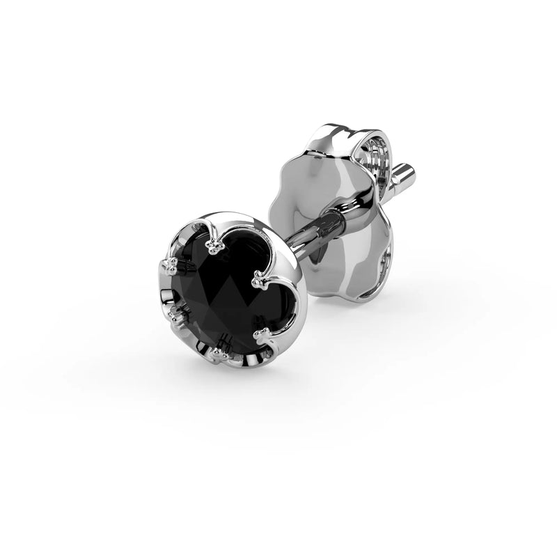 Reina Rose Cut Black Diamond Stud Earring in 14K White Gold with crown-set Rose Cut Black Diamond - for the lobe