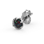 Reina Black Opal Stud Earring in 14K White Gold with crown-set Black Opal - for the lobe