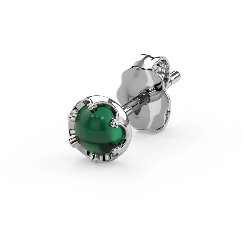 Reina Zambian Emerald Stud Earring in 14K White Gold with crown-set Zambian Emerald - for the lobe
