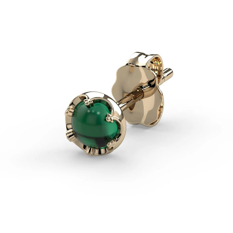 Reina Zambian Emerald Stud Earring in 14K Yellow Gold with crown-set Zambian Emerald - for the lobe