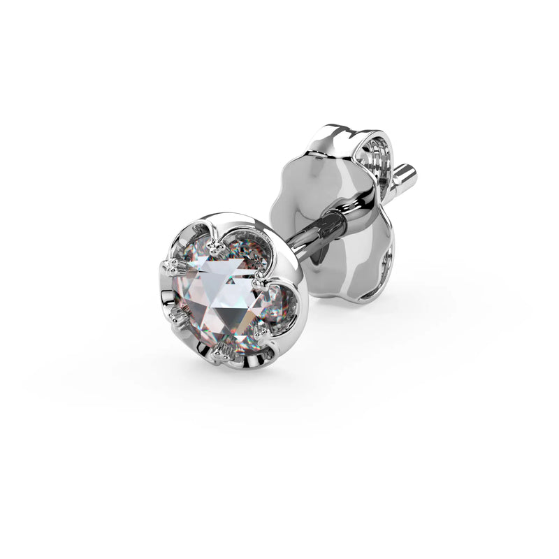 Reina Rose Cut Diamond Stud Earring in 14K White Gold with crown-set Rose Cut Diamond - for the lobe