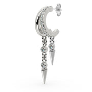 Side profile of 14K white gold Vera diamond cuff earring showing push-back post and dual spike drops