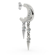 Angled side view of 14K white gold Vera cuff earring with push-back post and dual chain spike dangles