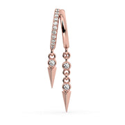 14K rose gold diamond cuff earring alternate angle showing asymmetric spike and diamond chain dangles