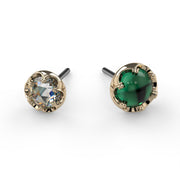Reina Threadless End in solid 14k gold with crown-set rose-cut diamond or natural gemstone - pairs with any threadless post