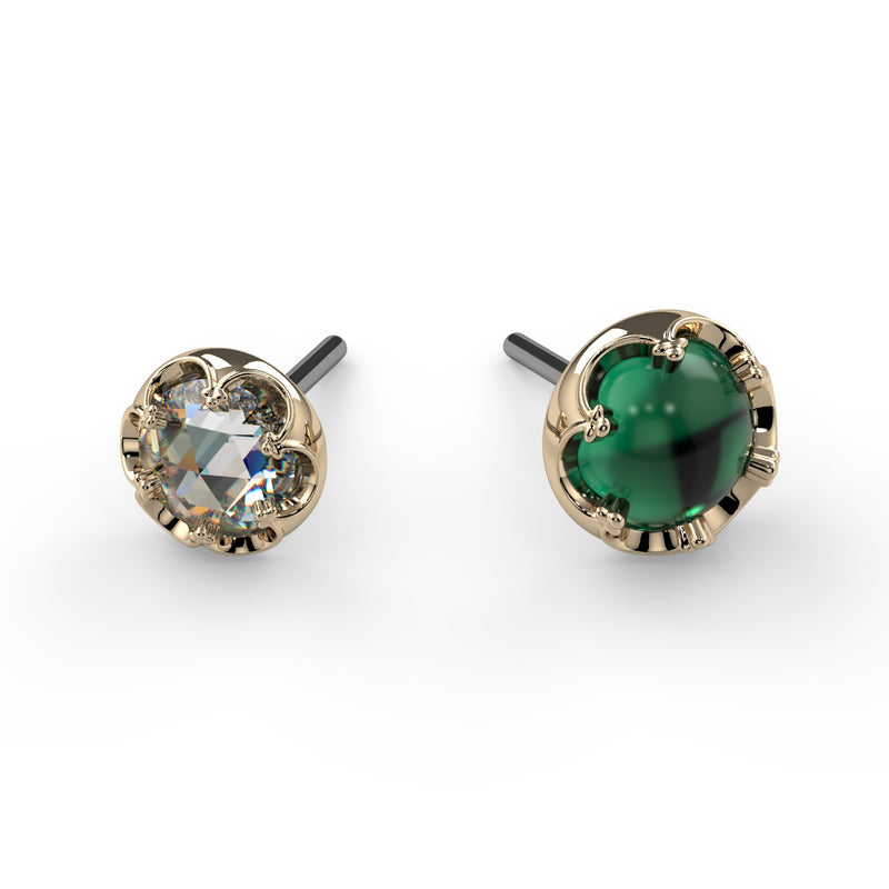 Reina Threadless End in solid 14k gold with crown-set rose-cut diamond or natural gemstone - pairs with any threadless post