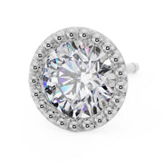 14K white gold milgrain stud with large CZ, overhead-angled view emphasizing wide milgrain beaded border