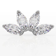 Close-up front view of 14k white gold four-stone marquise fan threadless end, CZ