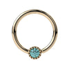 14k yellow gold aqua diamond Perlagé fixed bead ring, front view with milgrain bezel setting