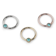 Aqua diamond Perlagé fixed bead ring in all three metals: 14k white gold, yellow gold, and rose gold