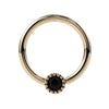 14k yellow gold fixed bead ring with black diamond in Perlagé milgrain bezel setting, front view