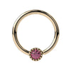 14k yellow gold pink diamond Perlagé fixed bead ring with milgrain bezel setting, front view