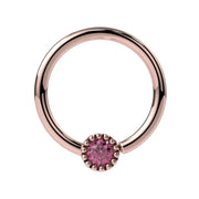 14k rose gold pink diamond Perlagé fixed bead ring with milgrain bezel, front view