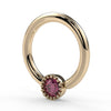 Side-angled view of 14k yellow gold pink diamond Perlagé ring showing milgrain bead setting profile