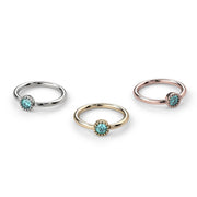 All three metal options of aqua diamond Perlagé fixed bead ring: white gold, yellow gold, rose gold