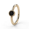 14k yellow gold black diamond Perlagé fixed bead ring with milgrain bezel setting, angled front view