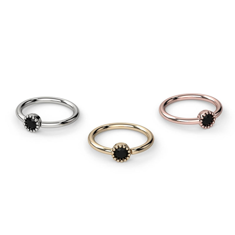 Black diamond Perlagé fixed bead ring in all three metal options: white gold, yellow gold, and rose gold
