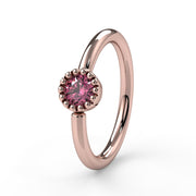 14k rose gold pink diamond Perlagé captive bead ring with vintage milgrain setting, angled view