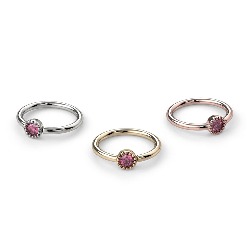 Pink diamond Perlagé fixed bead ring in all three metals: white gold, yellow gold, and rose gold