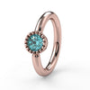 14k rose gold aqua diamond Perlagé fixed bead ring, front-angled view showing milgrain bezel setting