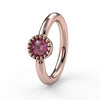 14k rose gold pink diamond Perlagé fixed bead ring, enlarged front view showing milgrain detail