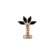 14k rose gold marquise fan floating navel ring with black diamond marquise stones, front view
