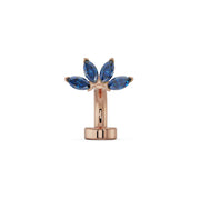 14k rose gold marquise fan floating belly ring with blue sapphire marquise gemstones