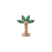 14k rose gold marquise fan floating navel ring with emerald green marquise gemstones