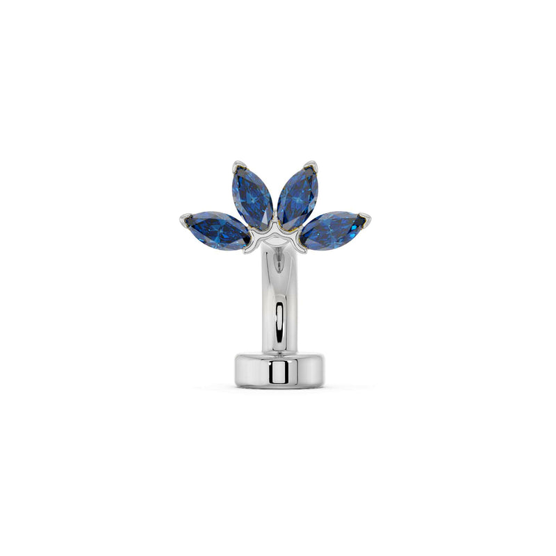 14k white gold marquise fan floating navel ring with blue sapphire marquise gemstones