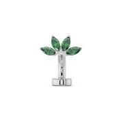 14k white gold marquise fan floating belly ring with emerald green marquise gemstones