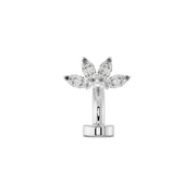 14k white gold marquise fan floating belly ring with clear CZ stones, front view