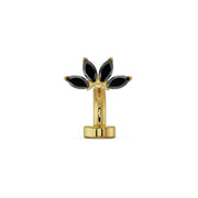 14k yellow gold marquise fan floating navel ring with black diamond marquise stones, front view