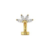 14k yellow gold marquise fan floating belly ring with clear CZ fan charm, front view