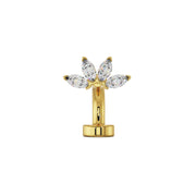 14k yellow gold marquise fan floating belly ring with clear CZ fan charm, front view
