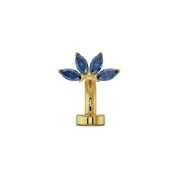 14k yellow gold marquise fan floating navel ring with blue sapphire marquise gemstones