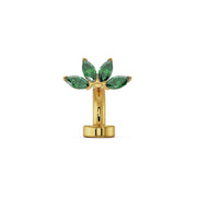 14k yellow gold marquise fan floating belly ring with emerald green marquise gemstones