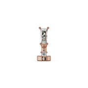 14k rose gold baguette drop floating navel ring, front view showing warm rose tone and CZ dangle