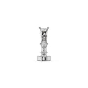 14k white gold baguette drop floating navel ring, front view with tapered CZ and round dangle detail