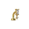 14k yellow gold baguette drop floating navel ring with CZ tapered baguette and round dangle, side view