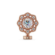 14K rose gold Celtic floating navel ring with CZ center and diamond halo, front view