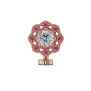 14K rose gold Celtic floating belly ring with diamond center and pink sapphire halo